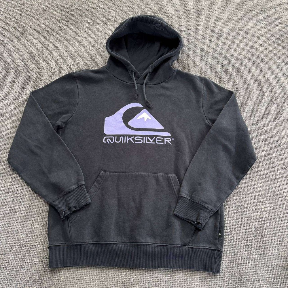 Quiksilver Hoodie Mens Small Black Purple‎ Graphic Logo Y2K Surf Skater 0690